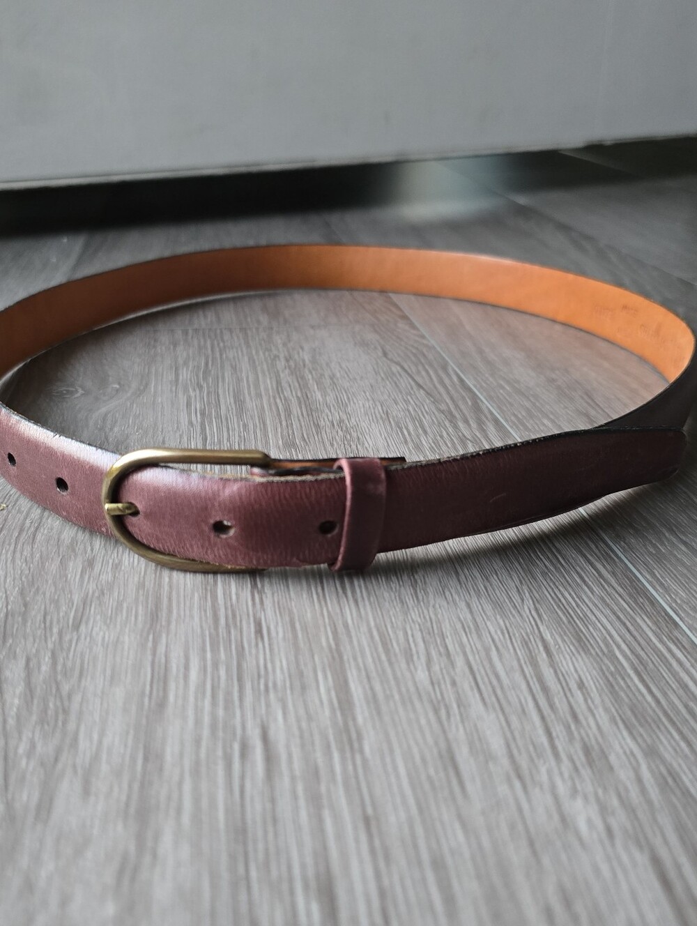 Cole Haan Men's 36 Burgundy Calfskin Leather Belt Solid Brass Buckle USA